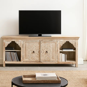 Elegant Monroe Solid Wood Sheesham <b>TV</b> <b>Unit</b> Extendable Handmade Media Console Modern <b>Rustic</b> Indian Living Room Furniture - Product Image 1