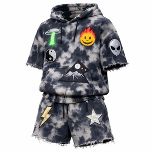 Conjunto de Sudadera con Capucha y Pantalones Cortos para Hombre, 100% Algodón Transpirable, Estilo Urbano Informal de Verano, Dos Piezas - Product Image 1