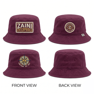 Sombrero de Pescador Unisex de Algodón Twill Premium de 260 GSM, Color Granate, con Bordado 3D, Parche Laminado Tejido, Etiqueta Tejida, Promocional, para Verano y Actividades al Aire Libre - Product Image 1