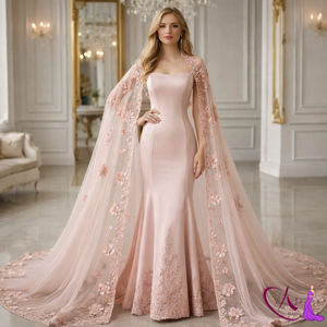 Vestido de Noche de Lujo Estilo Sirena para Mujer |   Elegante Vestido Largo Ajustado sin Tirantes con Capa de Encaje, Ropa de Fiesta Nupcial, Diseño Personalizado - Product Image 5