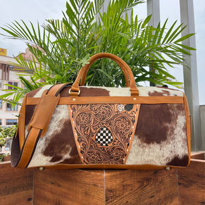 Sac de voyage unisexe de luxe personnalisé de qualité supérieure usiné en cuir de vachette à carreaux avec fermeture éclair fermée - Product Image 4