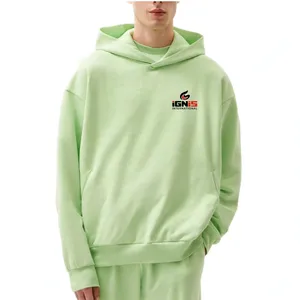 เสื้อฮู้ดดี้ผู้ชายไซส์ใหญ่สีเขียวอ่อนแบบสวมใส่สบาย มีกระเป๋าหน้า  รับออกแบบตามสั่งและบริการ OEM - Product Image 1