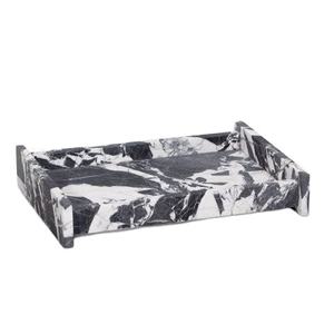 Lo último en bandeja de resina de mármol blanco y negro elegante bandeja de almacenamiento decorativa con lados altos organizador de decoración del hogar - Product Image 1
