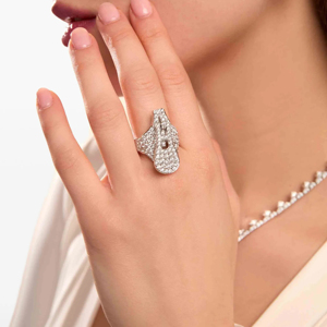 Luxury Women 18K Solid <b>Gold</b> Diamond <b>Cocktail</b> <b>Ring</b> Letter Shape Wedding Jewelry - Product Image 1