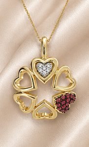 Collier pendentif cercle cœur en argent sterling 925 plaqué or avec zircon cubique rouge et accents de diamants CZ pour femme, élégant - Product Image 3