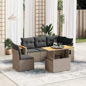 Conjunto de Sofá de Jardín de Ratán PE Gris con Reposabrazos Ajustables Grandes, Muebles de Exterior Cómodos y Elegantes - Product Image 1