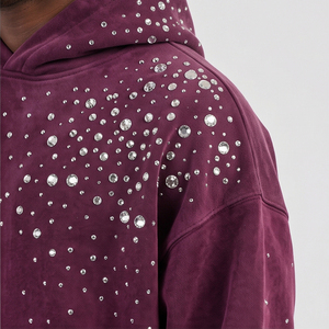 Sweat-shirt à capuche en molleton pour homme, coupe ample, violet, avec strass, style automne, motif à pois - Product Image 5