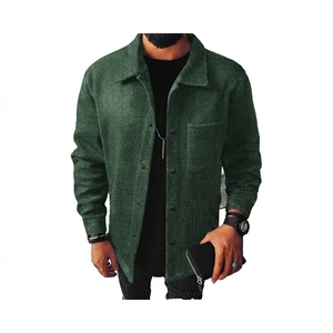 Chemise-veste en laine grise pour homme, col rabattu, boutons sur le devant, couleur unie, vêtement d'automne, coupe classique - Product Image 2