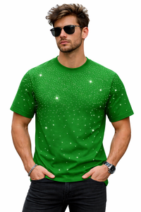 Camiseta personalizada con diamantes de imitación verdes para hombre, camiseta informal de algodón con cuello redondo y manga corta, ropa de calle a la moda de verano, camiseta gráfica para hombre - Product Image 2