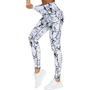 Leggings de sport taille haute pour femme, sublimation, logo personnalisé, imprimé floral ethnique géométrique tie-dye, antibactérien, respirant, lavable - Product Image 2