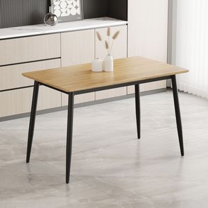 Tavolo da pranzo moderno minimalista in metallo nero con venature di legno robusto resistente per la cucina di casa facile da montare per 4-6 persone - Product Image 2