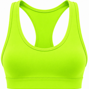 Soutien-gorge de sport dos nageur vert lime pour femme, col rond, sans coutures, maintien élevé, respirant, couleur unie, simple devant, pour le yoga et les activités sportives - Product Image 1