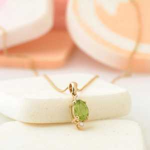 จี้เพอริดอทดรีฟทรงรี เงินแท้ 925 ชุบทอง 14K ของขวัญเครื่องประดับประจำเดือนเกิด - Product Image 5