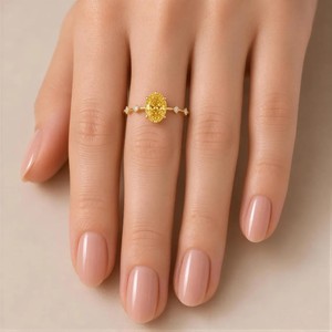 Bague de mariage minimaliste en or massif 10K 14K 18K avec diamant ovale jaune et diamant de laboratoire taille ronde, certifiée IGI, couleur DEF, clarté VS-VVS - Product Image 5