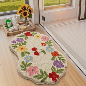 Floral Embroidered Cotton <b>Bath</b> <b>Mat</b> Novelty Shape <b>Non</b>-<b>Slip</b> Rubber Backing Home Use Cut Pile PET Friendly Reversible Home Hotel - Product Image 2