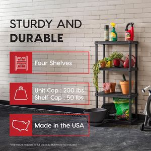 Scaffale Modulare a 4 Ripiani in Plastica Leggera, Capacità 90 kg, 122 cm (H) x 61 cm (L) x 30 cm (P), Unità di Stoccaggio Media per Garage - Product Image 3