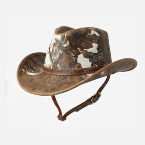 Chapeau Fedora en cuir de vache fait main de qualité supérieure avec une bande tressée, chapeau de cowboy en cuir véritable noir avec un décoratif - Product Image 4