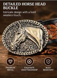 Ceinture en cuir occidentale sculptée à la main avec grande boucle en alliage argenté, motif animalier en relief, sangle marron de haute qualité - Product Image 4