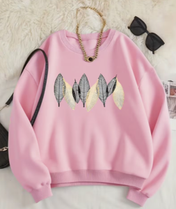 เสื้อสเวตเชิ้ตโอเวอร์ไซส์ผ้าคอตตอนผสมถักทรงคอกลมสำหรับผู้หญิง สีแดง ยี่ห้อ Hardihood International  ปักลายใบไม้เรขาคณิต - Product Image 4