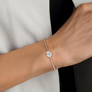 Pulsera de Cadena con Diamante Cultivado en Laboratorio de Corte Redondo con Bisel de Oro Rosa de 9K Premium, 1 CT - Product Image 1