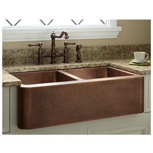 Feuille de cuivre martelée revêtement mural tôle décorative pour mur Double bol évier de cuisine en cuivre - Product Image 1