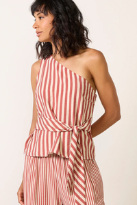 Mono rosa a rayas para mujer, sin mangas, de un solo hombro, de pierna ancha, informal, para verano - Product Image 6