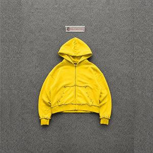 Sudadera con Capucha Amarilla Extra Grande de Alta Calidad, Cierre de Cremallera, Estilo Casual, Felpa Francesa, Algodón, Corte Regular, Estilo Otoñal, Premium - Product Image 5
