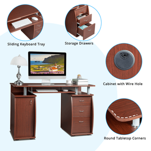Scrivania per Computer Portatile 55x115x74cm in MDF Color Caffè con 3 Cassetti e Anta, 1 Pezzo - Product Image 3