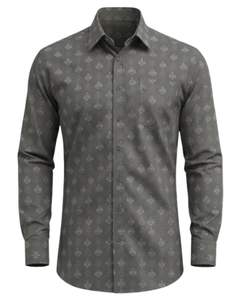Camisa de Vestir Personalizada para Hombre, Color Gris Oscuro, Estampada, Corte Entallado, Botones, Manga Larga, Informal, Formal, para Oficina, Mezcla de Algodón, OEM Personalizado - Product Image 1