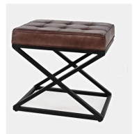 Best-seller Pouf design moderne marron en similicuir avec base en métal, tabouret industriel en similicuir, pouf pour le salon
