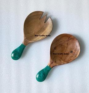Ensemble d'ustensiles à salade écologiques, lavables au lave-vaisselle, multifonctions, avec manche en bois, faits à la main, accessoires de cuisine indiens - Product Image 1