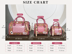 2026 Factory Direct Hand Tooled Leather Large Size Speedy Bag Floral & Card Design With Pink & White Checkered Duffle Travel Bag - Product Image 2
