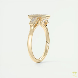 Emerald Cut Bezel <b>Set</b> Diamond Engagement <b>Ring</b> in Yellow Gold with Kite Side Stones - Product Image 6
