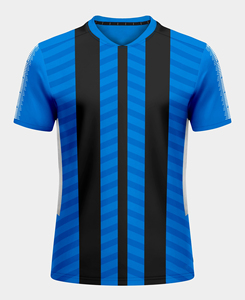 Camiseta de Fútbol de Alto Rendimiento para Hombre, Azul y Negro a Rayas, Manga Corta, Cuello Redondo, Poliéster que Absorbe la Humedad, Ropa Deportiva, MOQ Bajo - Product Image 1