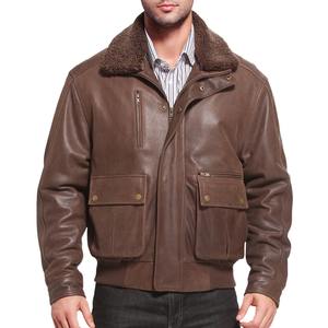 Veste bomber d'aviateur en toile et cuir véritable pour homme, col rabattu, hiver - Product Image 4