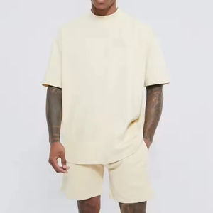 Ensemble T-shirt à capuche et short coupe droite pour homme 2026 – 100 % coton biologique de haute qualité – Tenue d'été unie pour sports d'hiver - Product Image 1