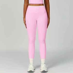 Leggings de yoga pour femmes BSW, couleur unie, avec coutures, en spandex et polyester, taille élastique, extensibles dans quatre sens, respirants, pour le sport - Product Image 4