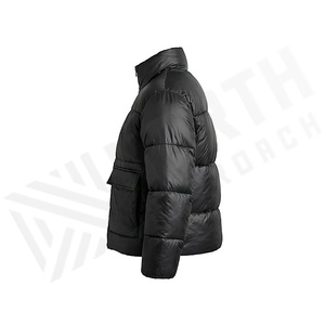 Hooded Quilted Waterproof <b>Bubble</b> Jacket Black Full Sleeve Winter Windproof Cotton Shell Knitted Fabric Polyester Filling Stand - Product Image 3