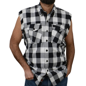 Chemise d'été décontractée personnalisable pour homme, en mélange de coton respirant, à carreaux, sans manches, avec double poche, boutonnée, style cowboy, grandes tailles, vente en gros - Product Image 3