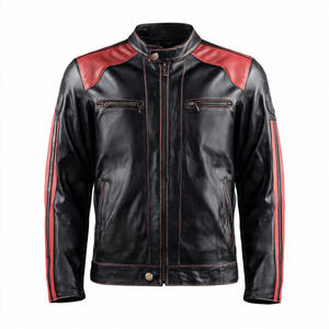 แจ็คเก็ตหนังมอเตอร์ไซค์วินเทจสำหรับนักแข่ง แจ็คเก็ตหนังมอเตอร์ไซค์แบบมีซิปสำหรับผู้ชาย แจ็คเก็ตหนังสำหรับขี่มอเตอร์ไซค์สำหรับนักแข่ง - Product Image 1