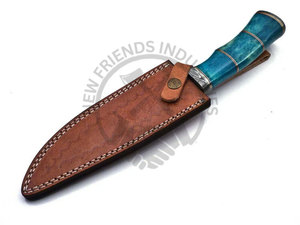 Couteau de chasse Bowie en acier Damas fait main, lame fixe ultra-affûtée, manche en os avec intercalaire en laiton, ambidextre, pour le camping et les activités de plein air - Product Image 6