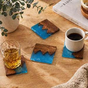 Decorative Wooden And Resin Coasters Set For Coffee <b>Cups</b> Glasses And Dining Table Accessories With Elegant Finish - Product Image 1