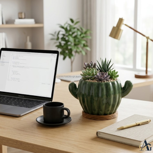 Maceta Decorativa de Cerámica Esmaltada con Forma de Cactus, Bandeja de Drenaje de Madera, Maceta Moderna para Plantas de Interior, Decoración para Pascua, Bodas, Hogar, Escritorio, Ecológica - Product Image 5