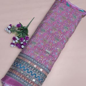 ผ้าเครปสีชมพูออร์คิดลายดอกไม้แบบอาหรับพิมพ์ลายเส้นสายพันธุ์ไม้ประดับสำหรับชุดกะฟตันตะวันออกกลาง สหราชอาณาจักร - Product Image 2