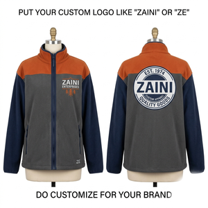 320 GSM Fleece Men's <b>Running</b> <b>Jacket</b> Orange Grey Navy Color Block Panel Embossed Logo Waterproof Breathable - Product Image 1