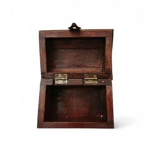 <b>Antique</b> Royal Wooden Jewelry <b>Box</b>, 6 inch — Decorative Keepsake Storage Organizer with Floral Brass Jali Work — Vintage Treasure - Product Image 5