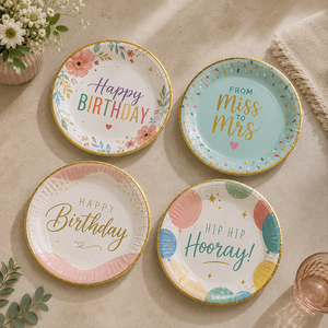 EcoRev Happy Birthday Assiettes en papier biodégradables de 9 pouces, fournitures de fête jetables pour les enfants, ballons, étoiles - Product Image 6