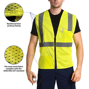 เสื้อกั๊กนิรภัยแบบมองเห็นได้ชัดเจนพร้อมแถบสะท้อนแสงสำหรับงานก่อสร้าง ผ้าตาข่ายระบายอากาศ อุปกรณ์เสื้อกั๊กนิรภัยสำหรับงานอุตสาหกรรม - Product Image 3