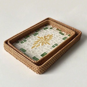 Handwoven Rattan <b>Storage</b> Tray Rectangle Bohemian Mosaic Design Decorative Organizer for <b>Table</b> Use - Product Image 6