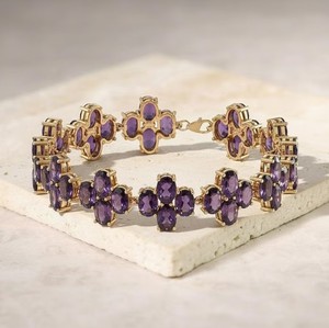 Oval Cut Natural Amethyst Stone Charm <b>Bracelet</b> Women 925 Sterling Silver Gold Plated Elegant Purple <b>Gemstone</b> Gift Her - Product Image 2